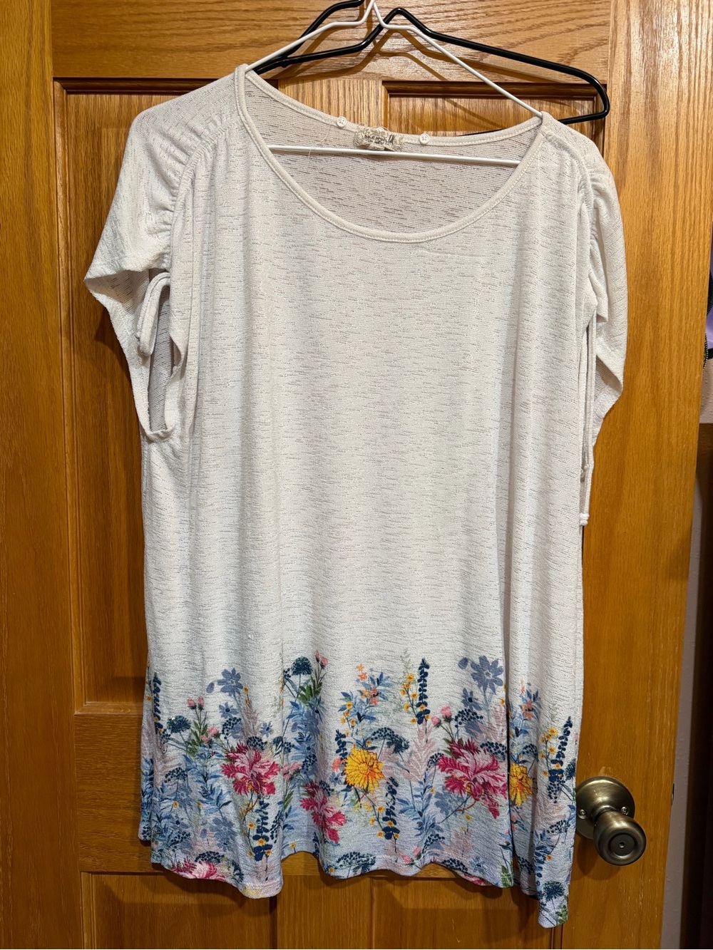Women's Cream Floral Hem Tunic Top with Scarf - Picture 2 of 4